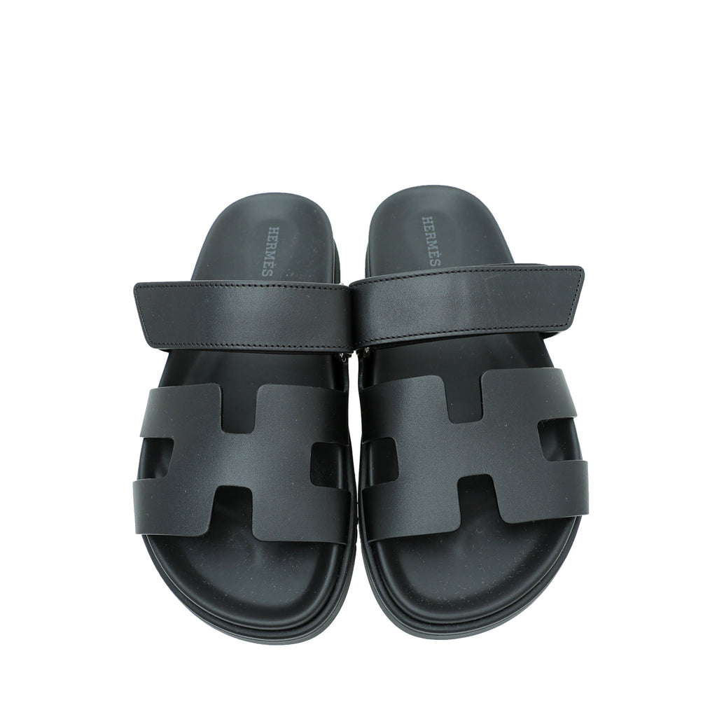 Hermes Noir Chypre Sandals 36