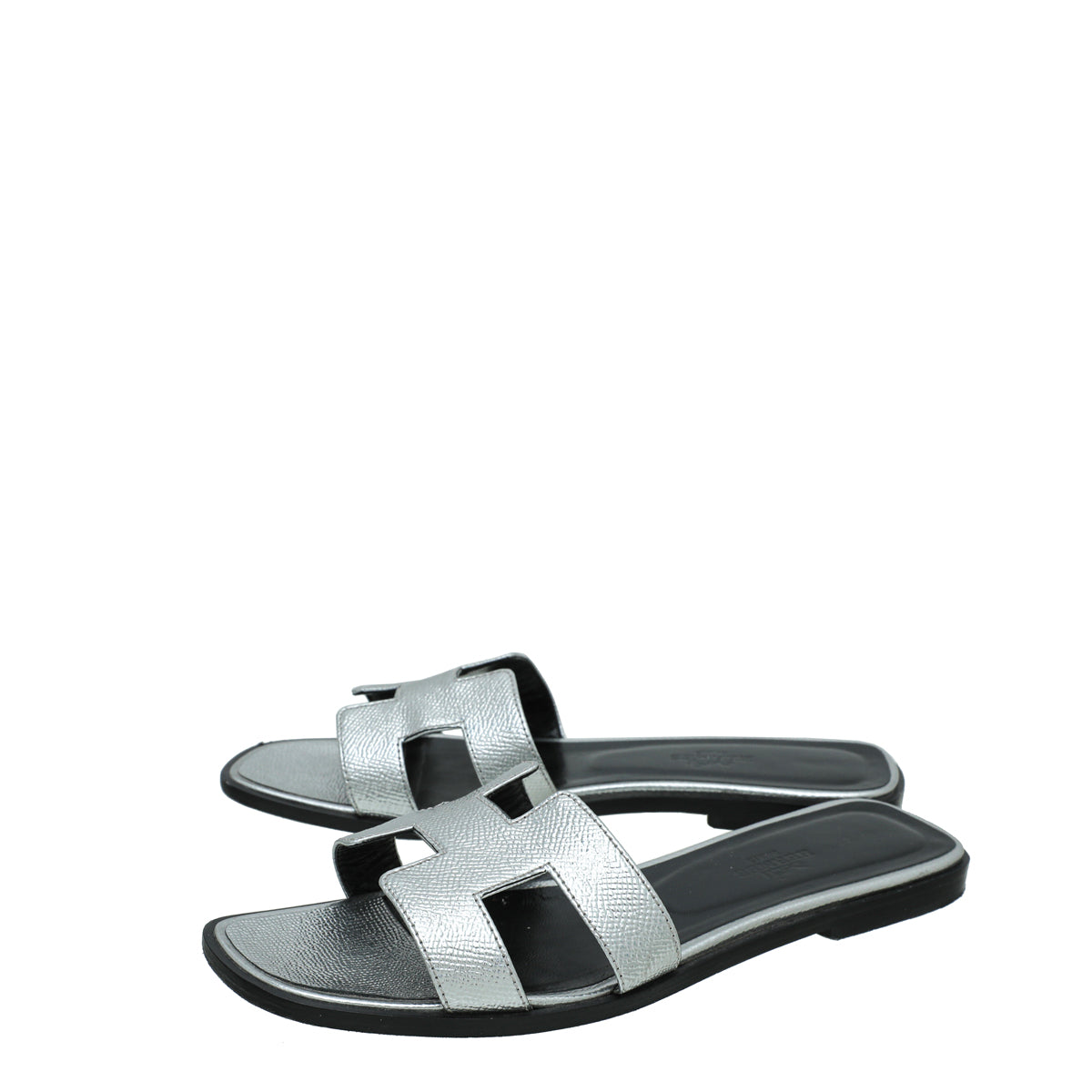 Hermes Gris Argente Oran Metallic Sandal 37.5