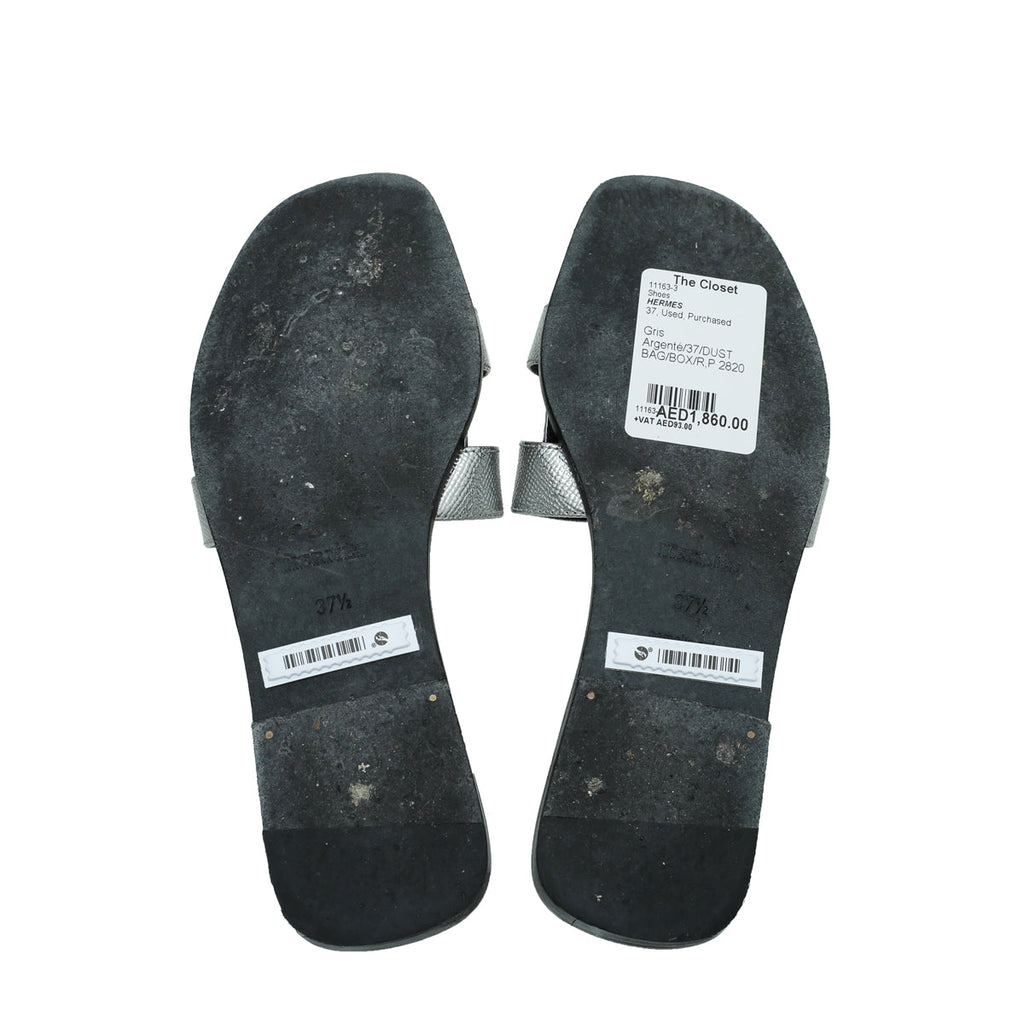 Hermes Gris Argente Oran Metallic Sandal 37.5