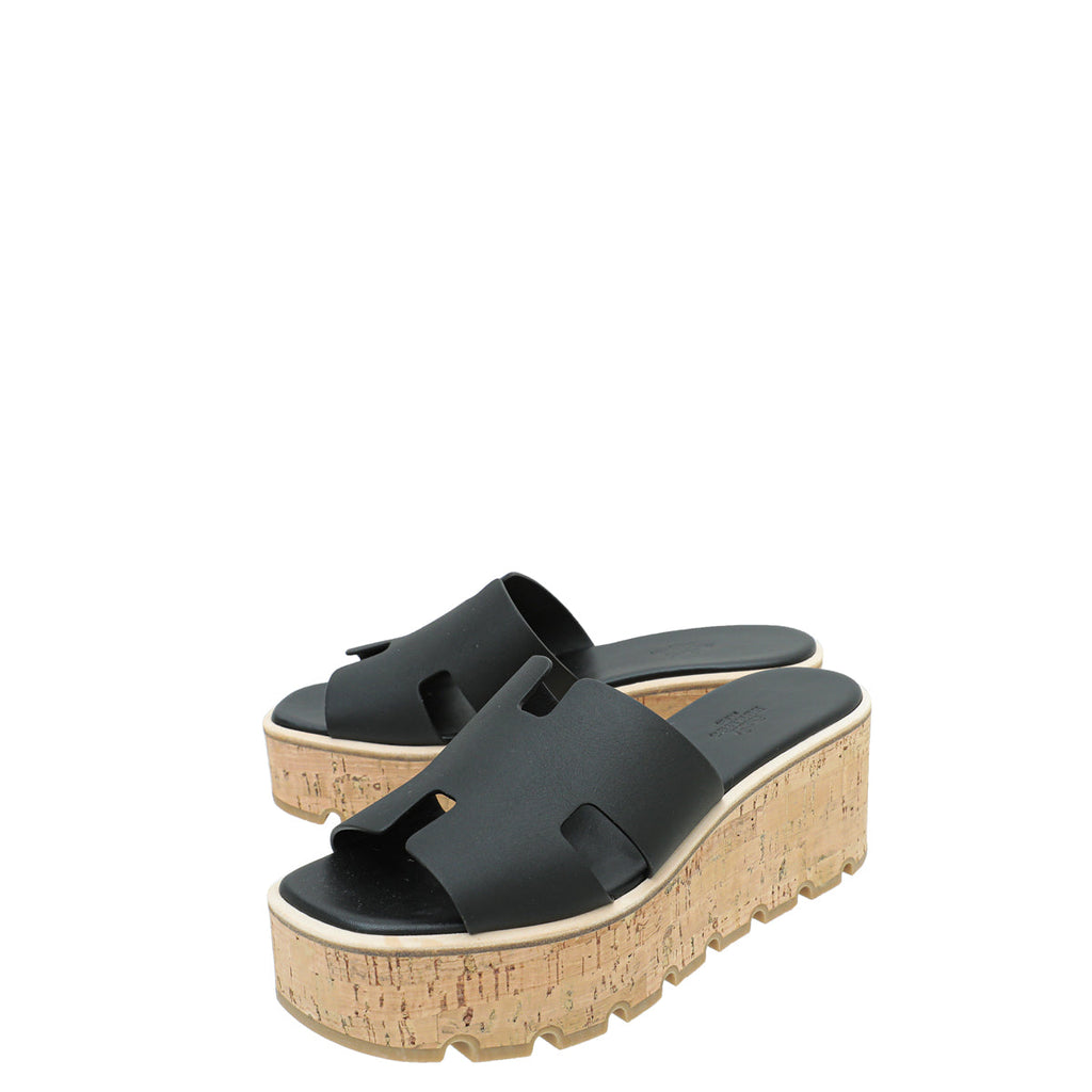 Hermes Noir Eze 30 Cork Sandal 38