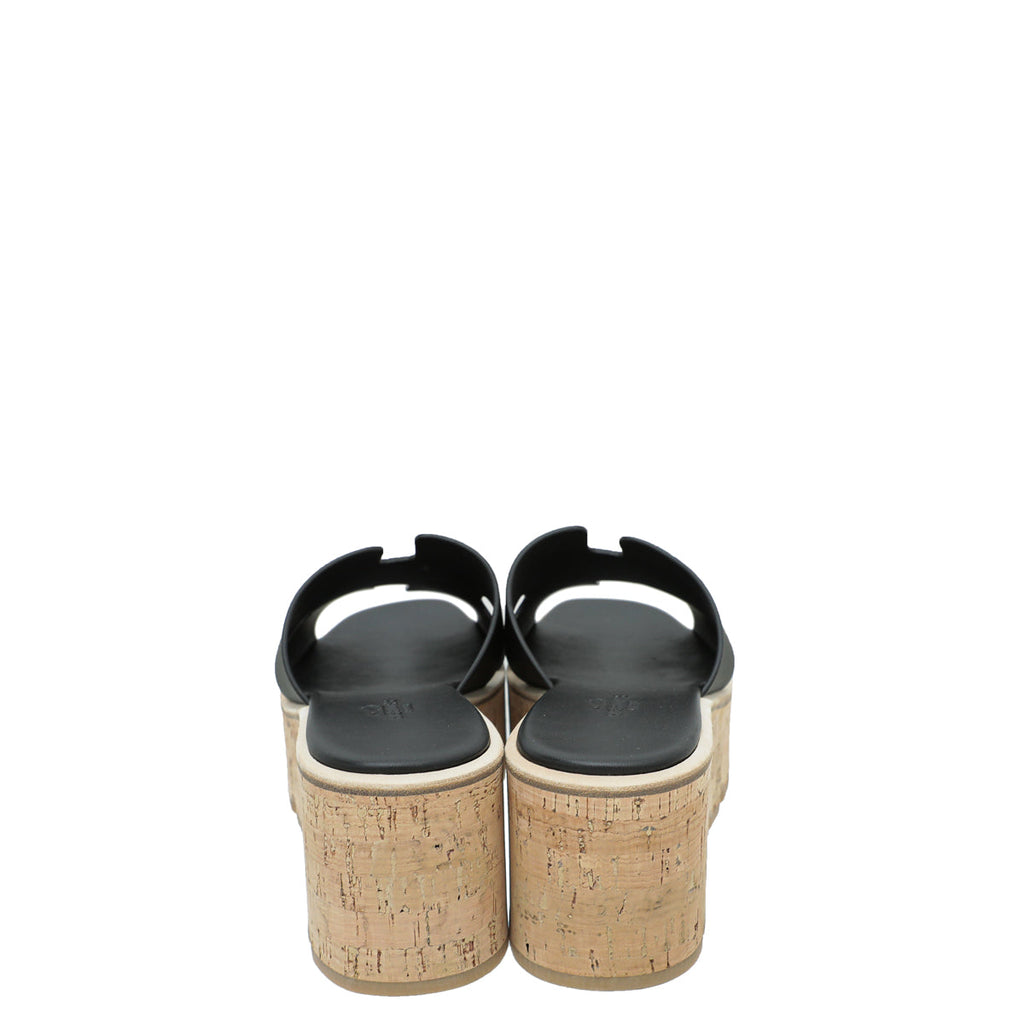 Hermes Noir Eze 30 Cork Sandal 38