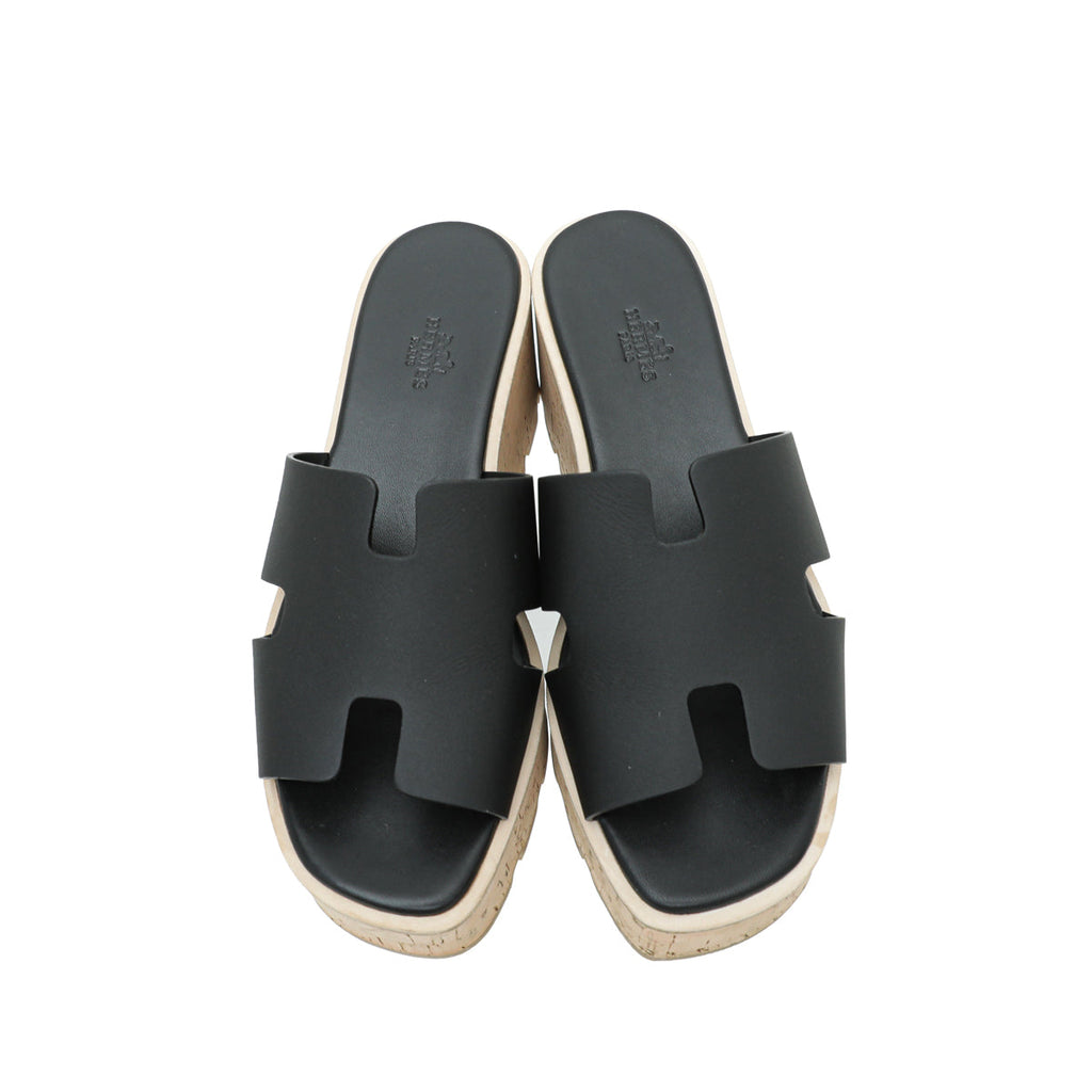 Hermes Noir Eze 30 Cork Sandal 38