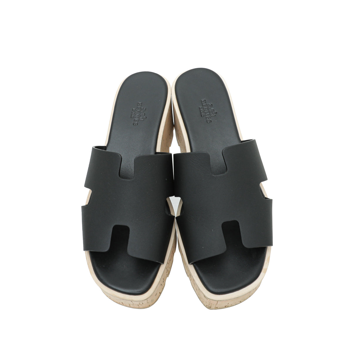 Hermes Noir Eze 30 Cork Sandal 38