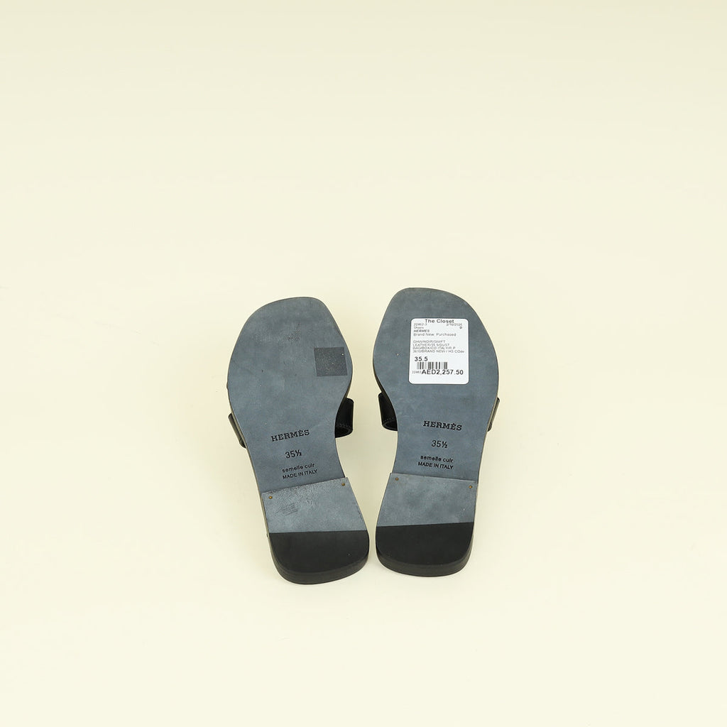 Hermes Noir One Stud Oran Sandal 35.5