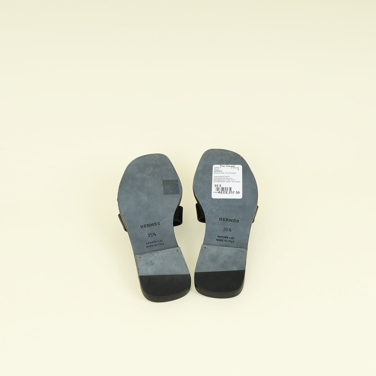 Hermes Noir One Stud Oran Sandal 35.5