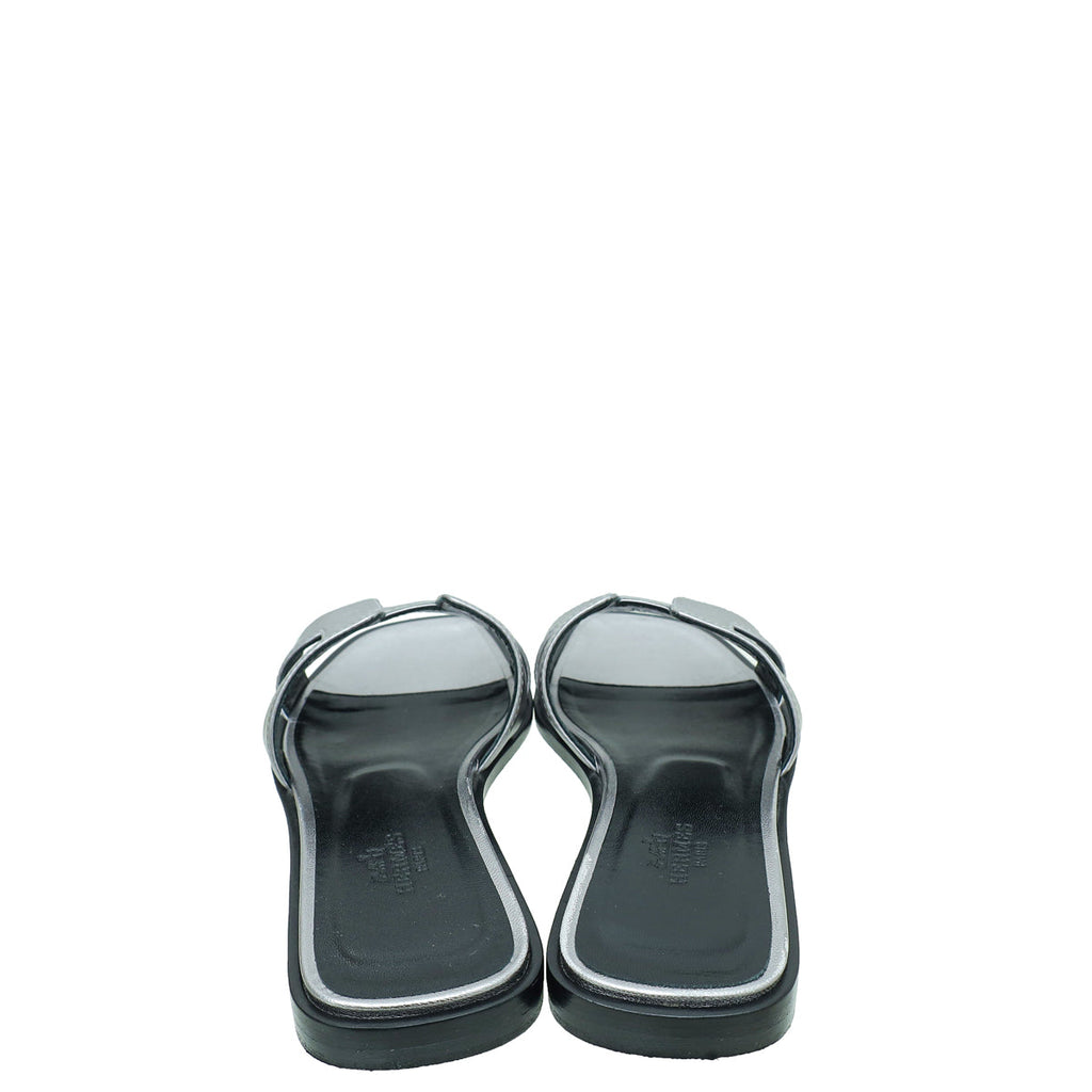 Hermes Gris-Argenté Vieilli Oran Sandal 35