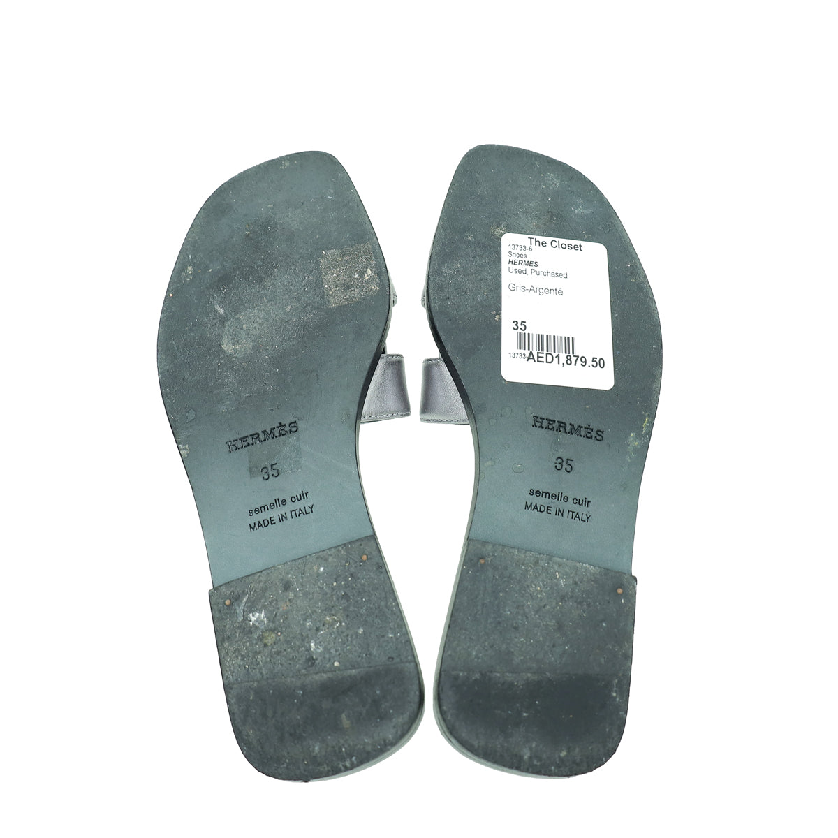 Hermes Gris-Argenté Vieilli Oran Sandal 35