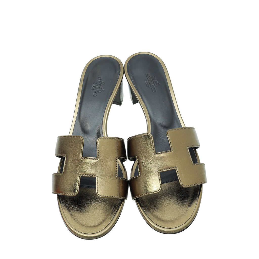 Hermes Olive Oasis Metallic Sandal 36.5