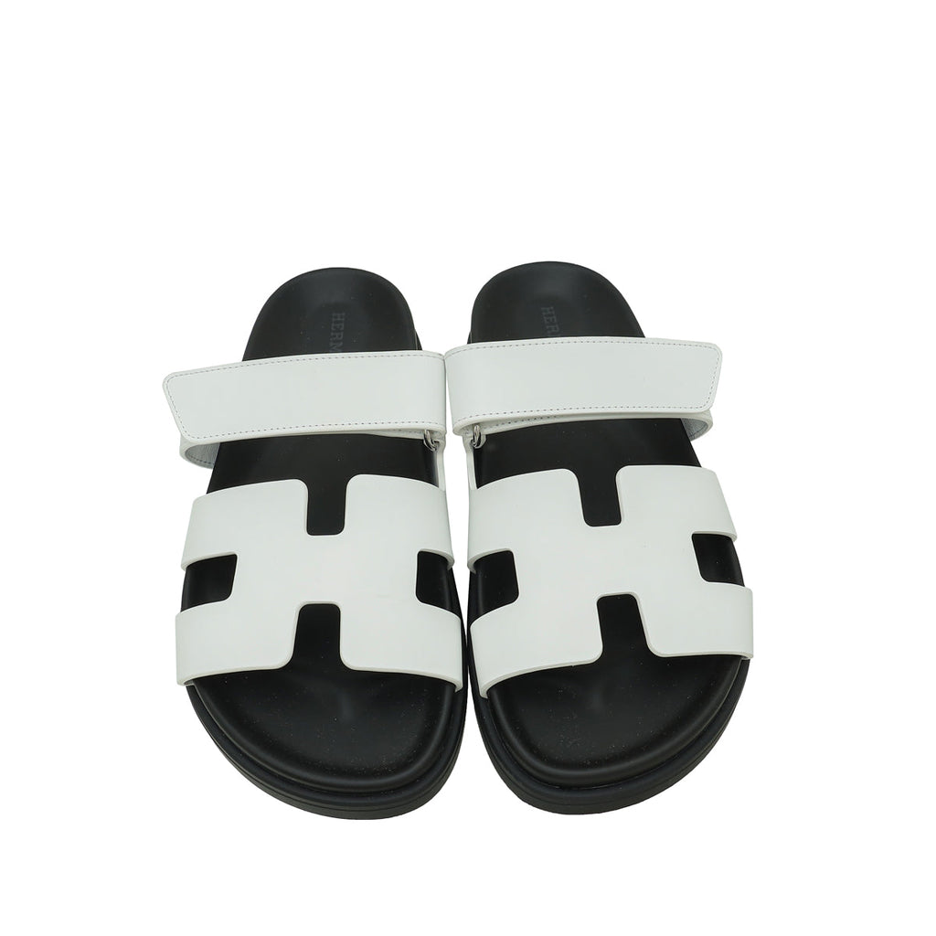 Hermes White Chypre Sandals 36.5