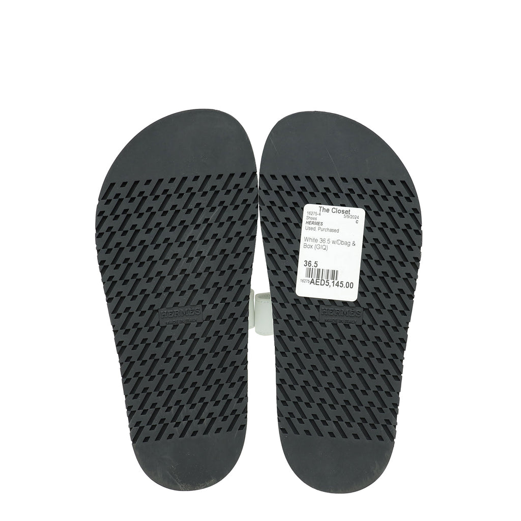 Hermes White Chypre Sandals 36.5
