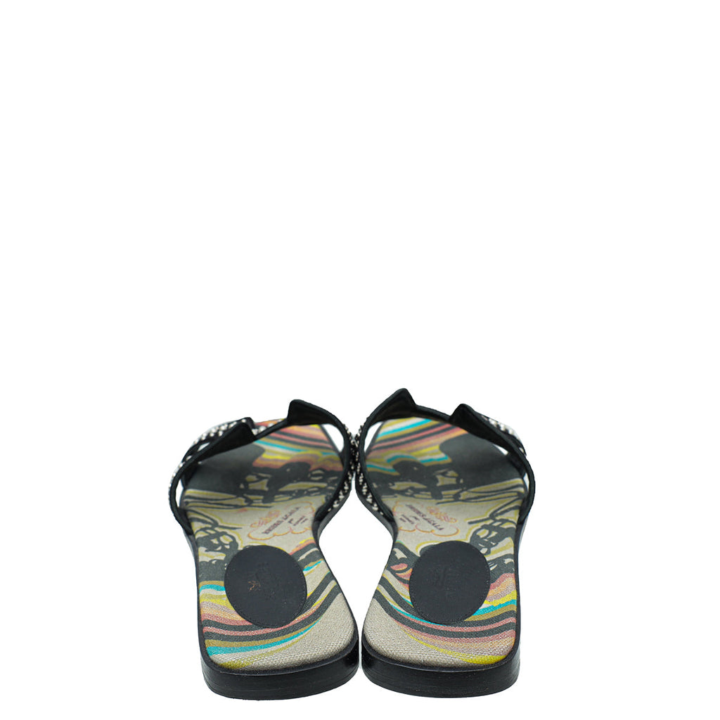 Hermes Noir Suede Goatskin Oran Studs Sandal 36.5