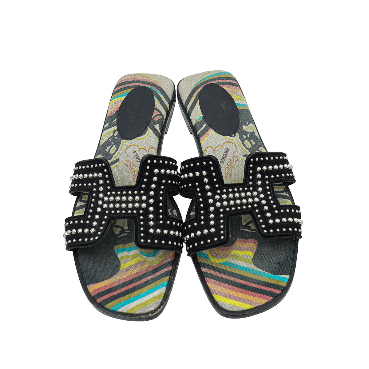 Hermes Noir Suede Goatskin Oran Studs Sandal 36.5