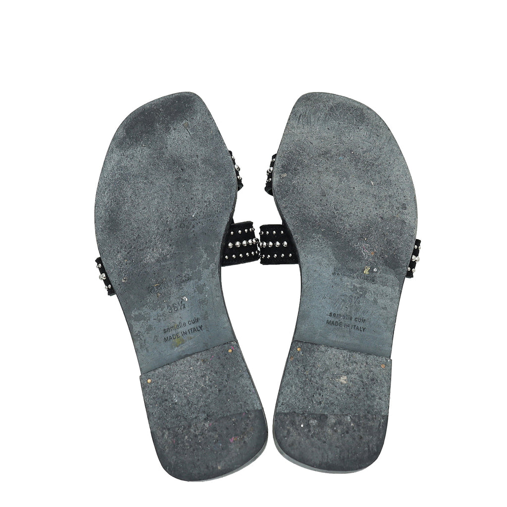 Hermes Noir Suede Goatskin Oran Studs Sandal 36.5