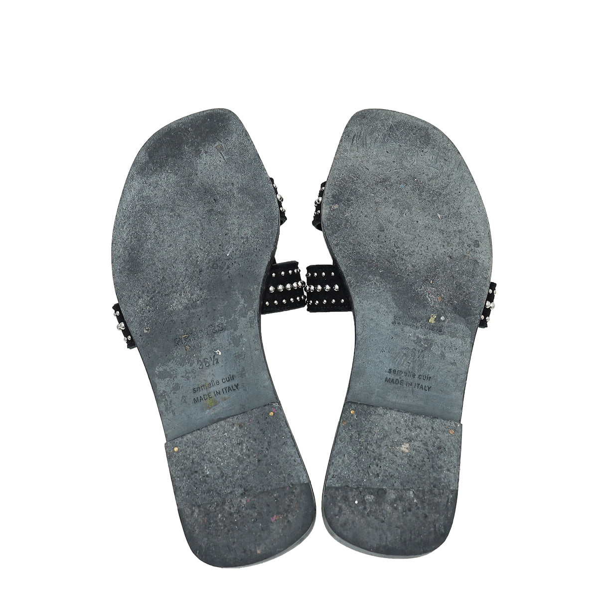 Hermes Noir Suede Goatskin Oran Studs Sandal 36.5