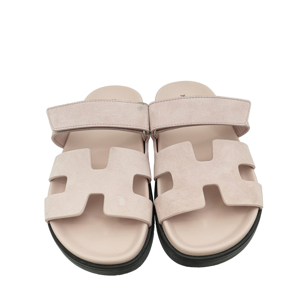 Hermes Rose Porcelaine Chypre Suede Goatskin Sandal 36.5