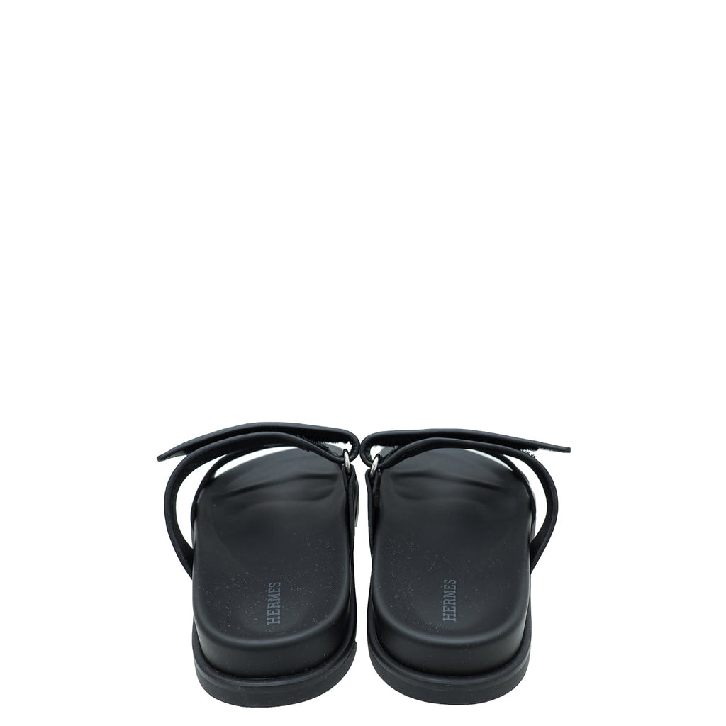 Hermes Noir Chypre Sandals 36.5