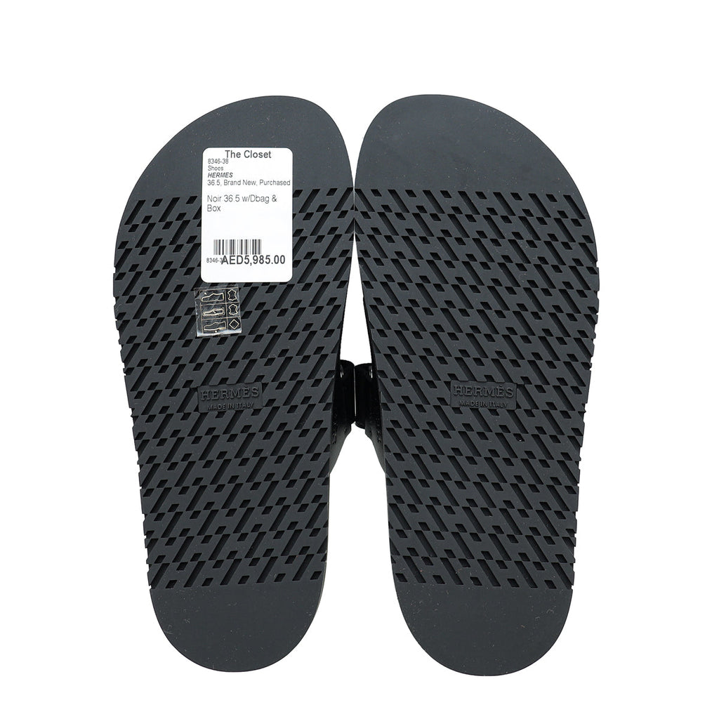 Hermes Noir Chypre Sandals 36.5