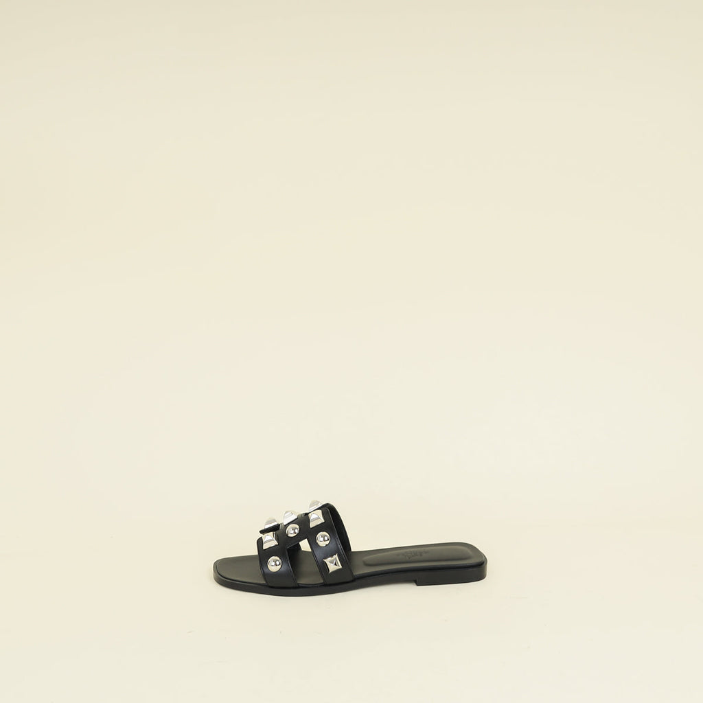 Hermes Noir Medor Studs Oran Calfskin Sandal 36.5