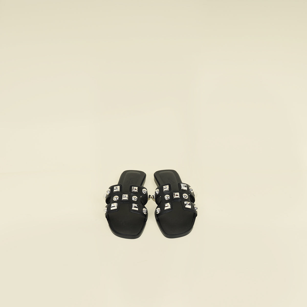 Hermes Noir Medor Studs Oran Calfskin Sandal 36.5