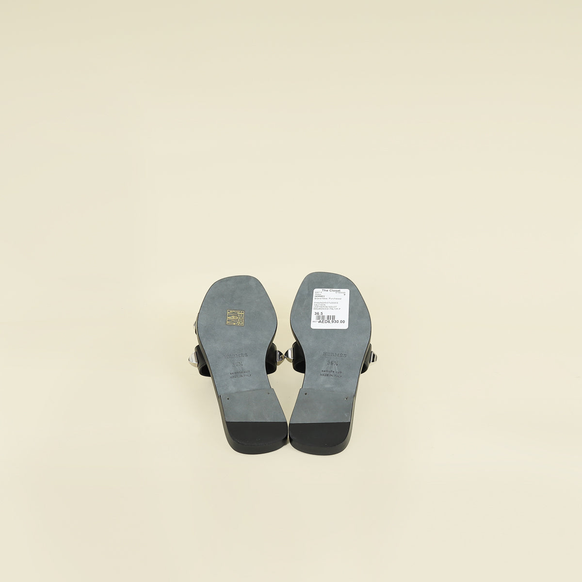 Hermes Noir Medor Studs Oran Calfskin Sandal 36.5