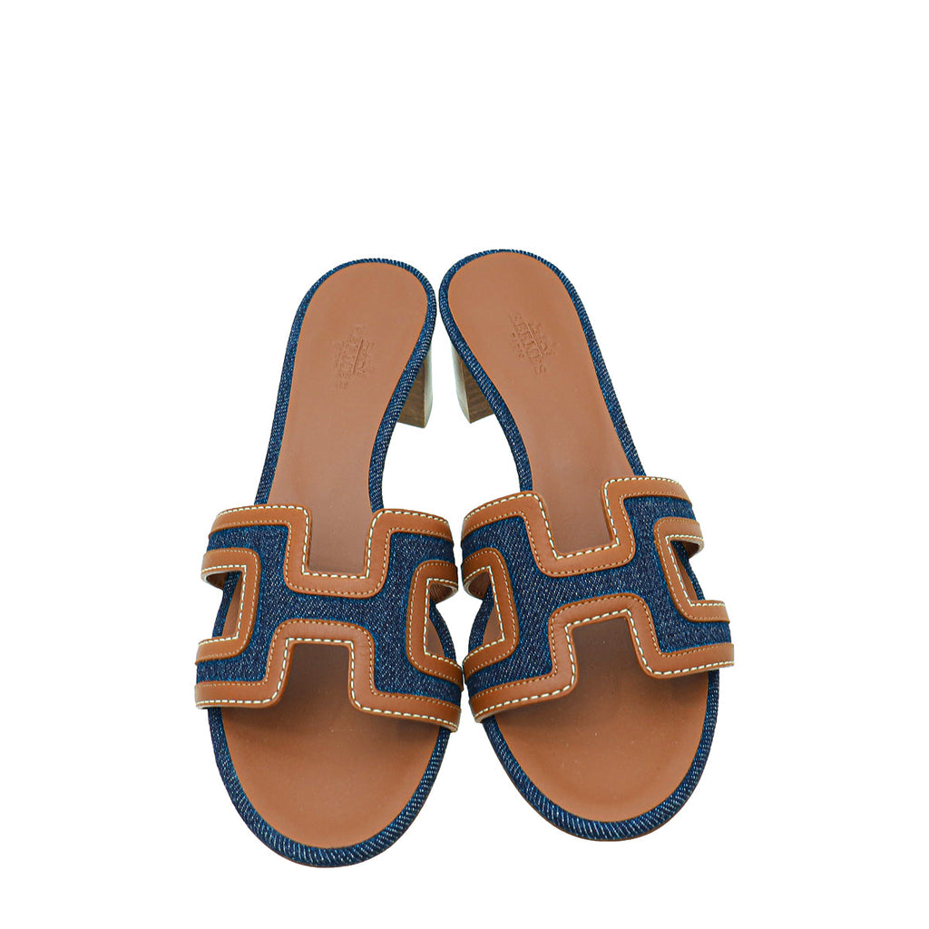 Hermes Bicolor Oasis Denim Sandal 36
