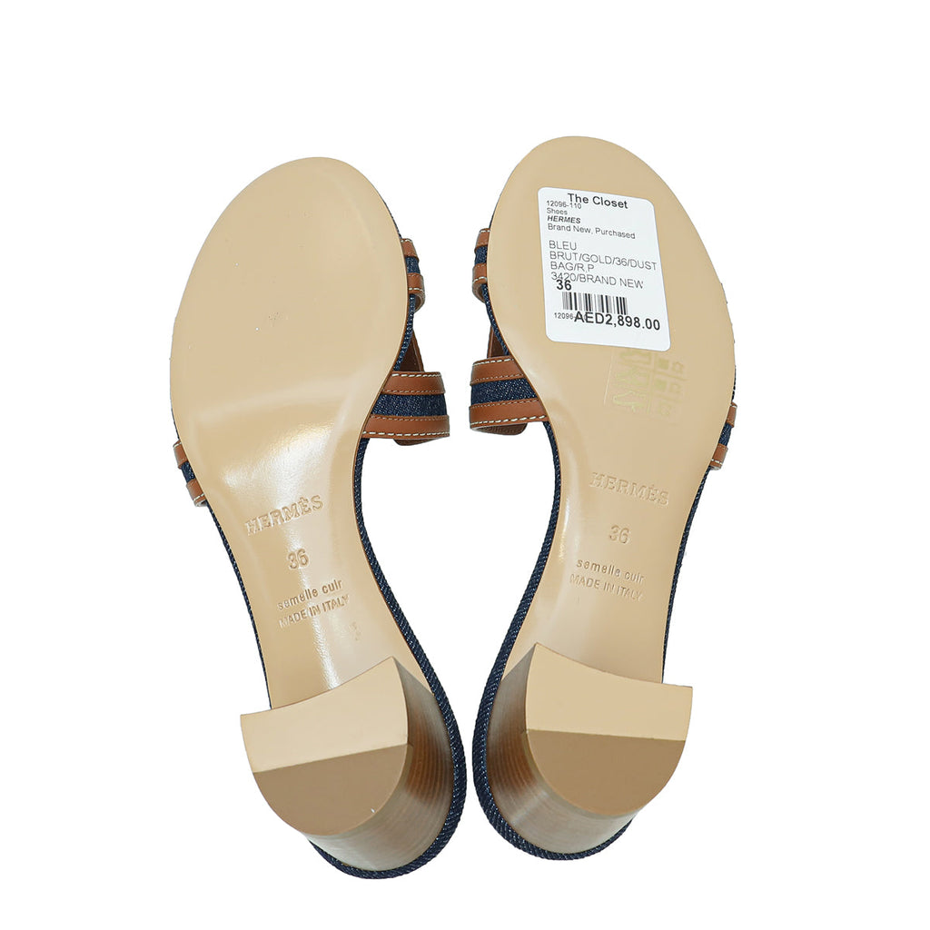 Hermes Bicolor Oasis Denim Sandal 36