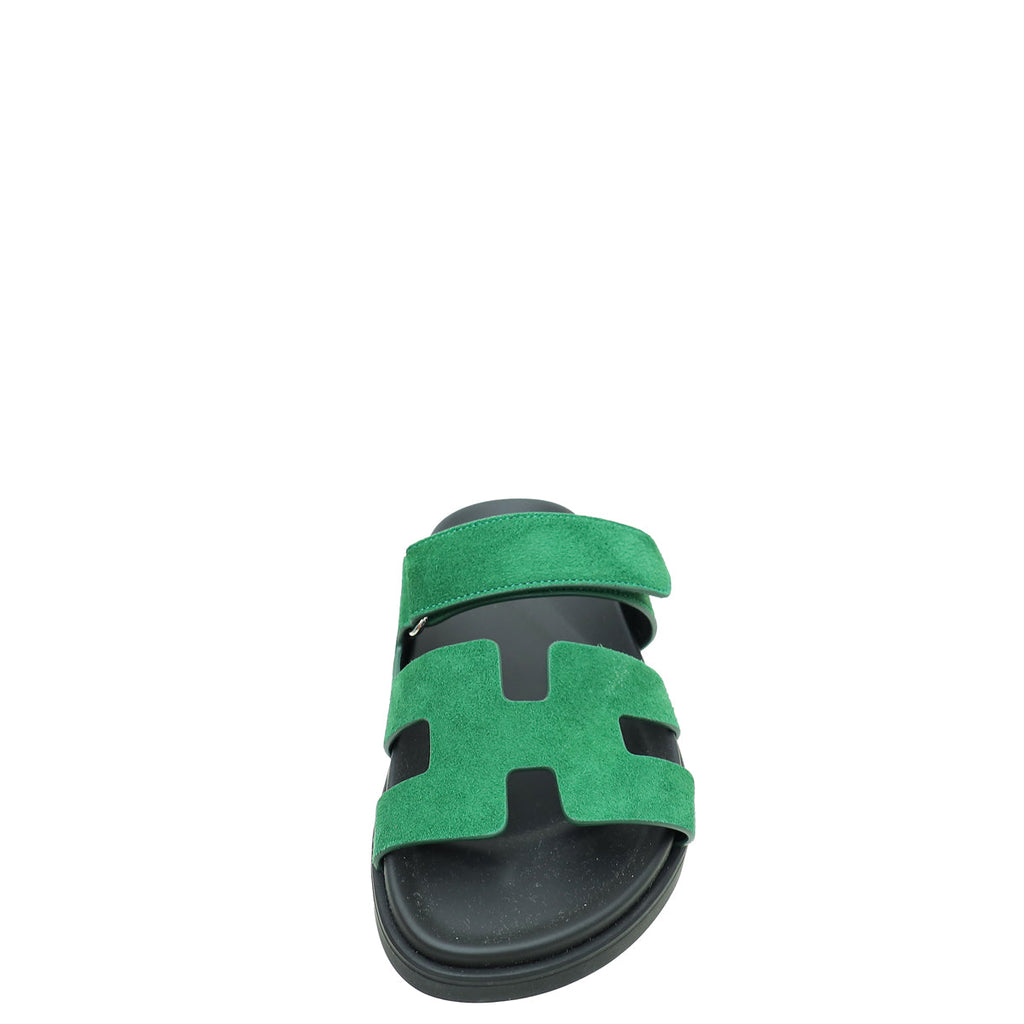 Hermes Vert Green Suede Chypre Sandals 36.5