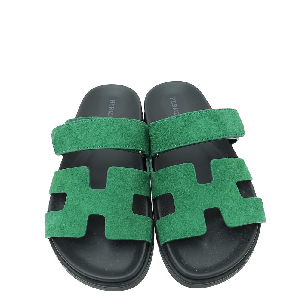 Hermes Vert Green Suede Chypre Sandals 36.5