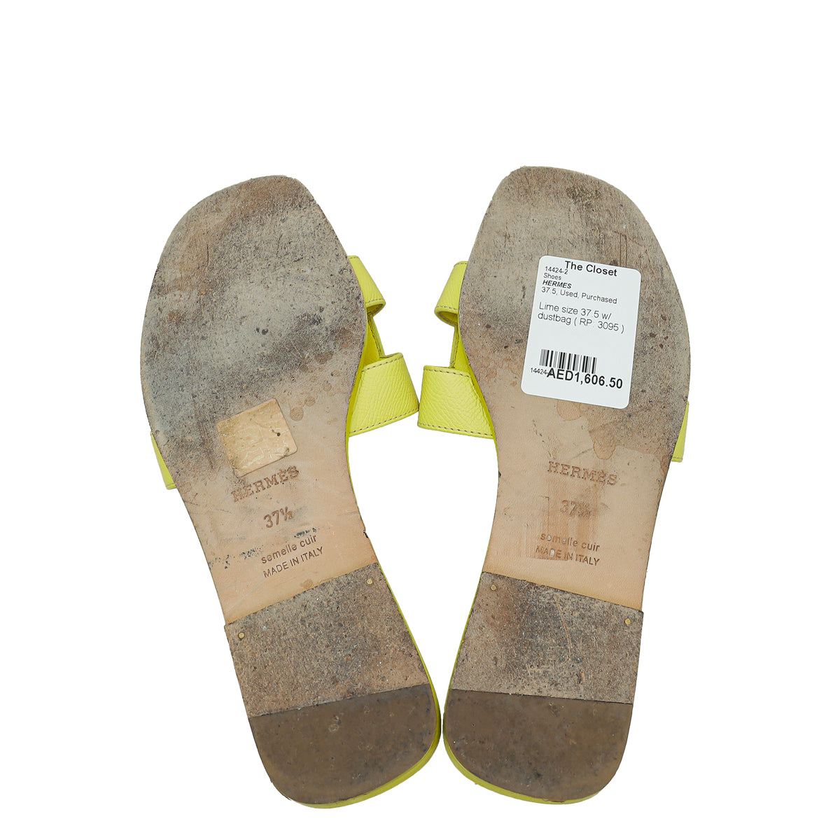 Hermes Lime Oran Sandal 37.5
