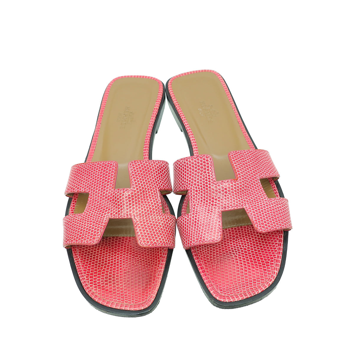 Hermes Pink Shiny Lizard Oran Sandal 37.5