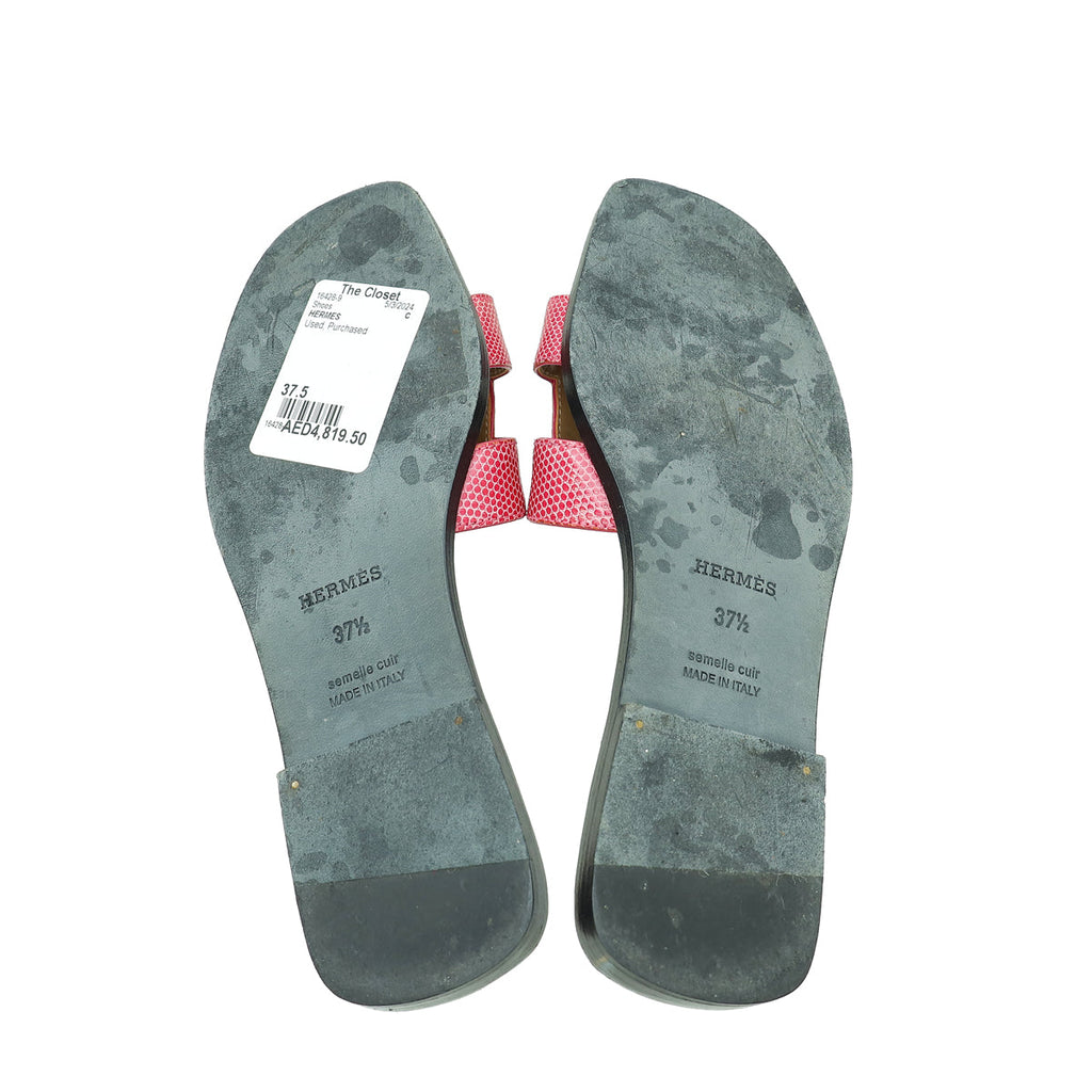 Hermes Pink Shiny Lizard Oran Sandal 37.5