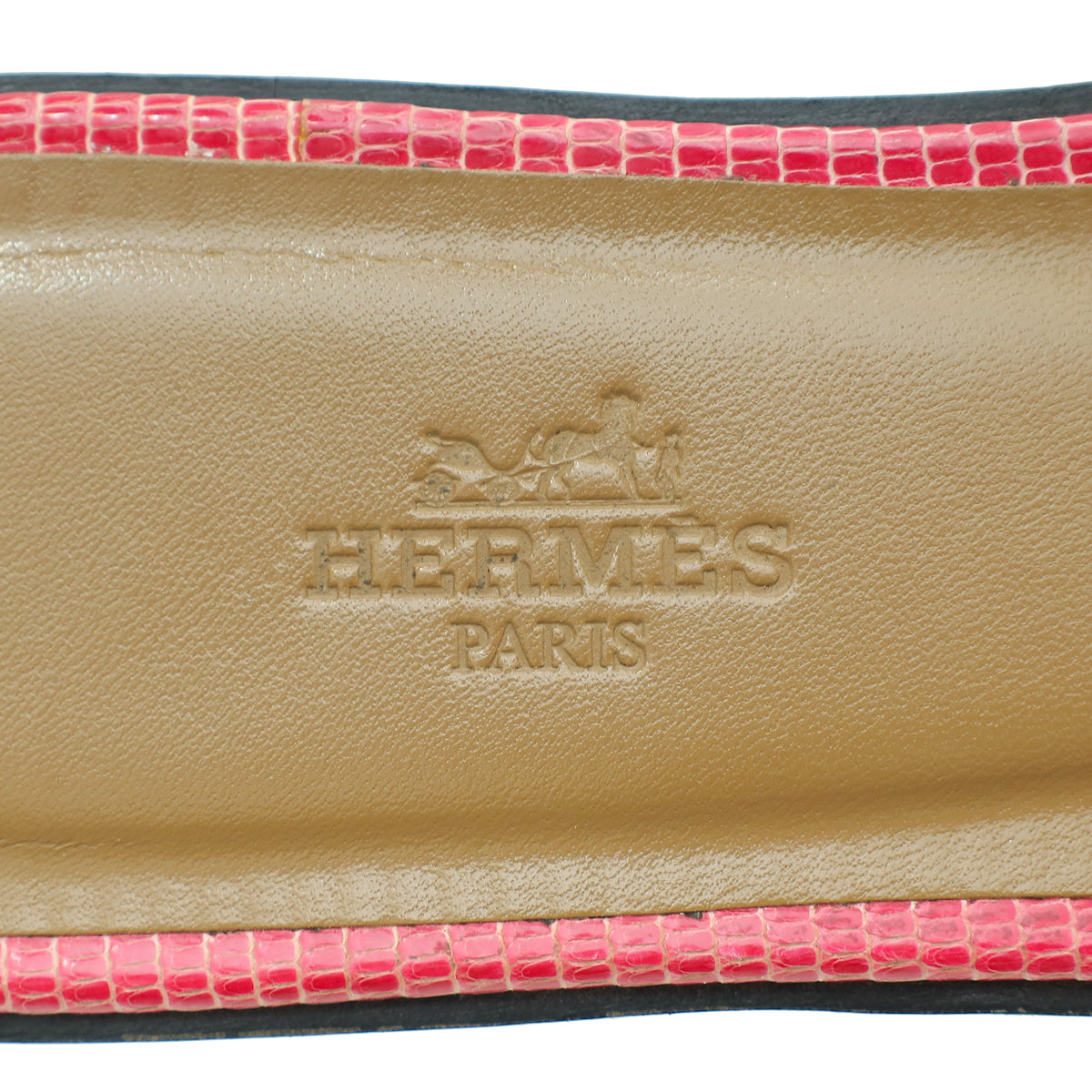Hermes Pink Shiny Lizard Oran Sandal 37.5