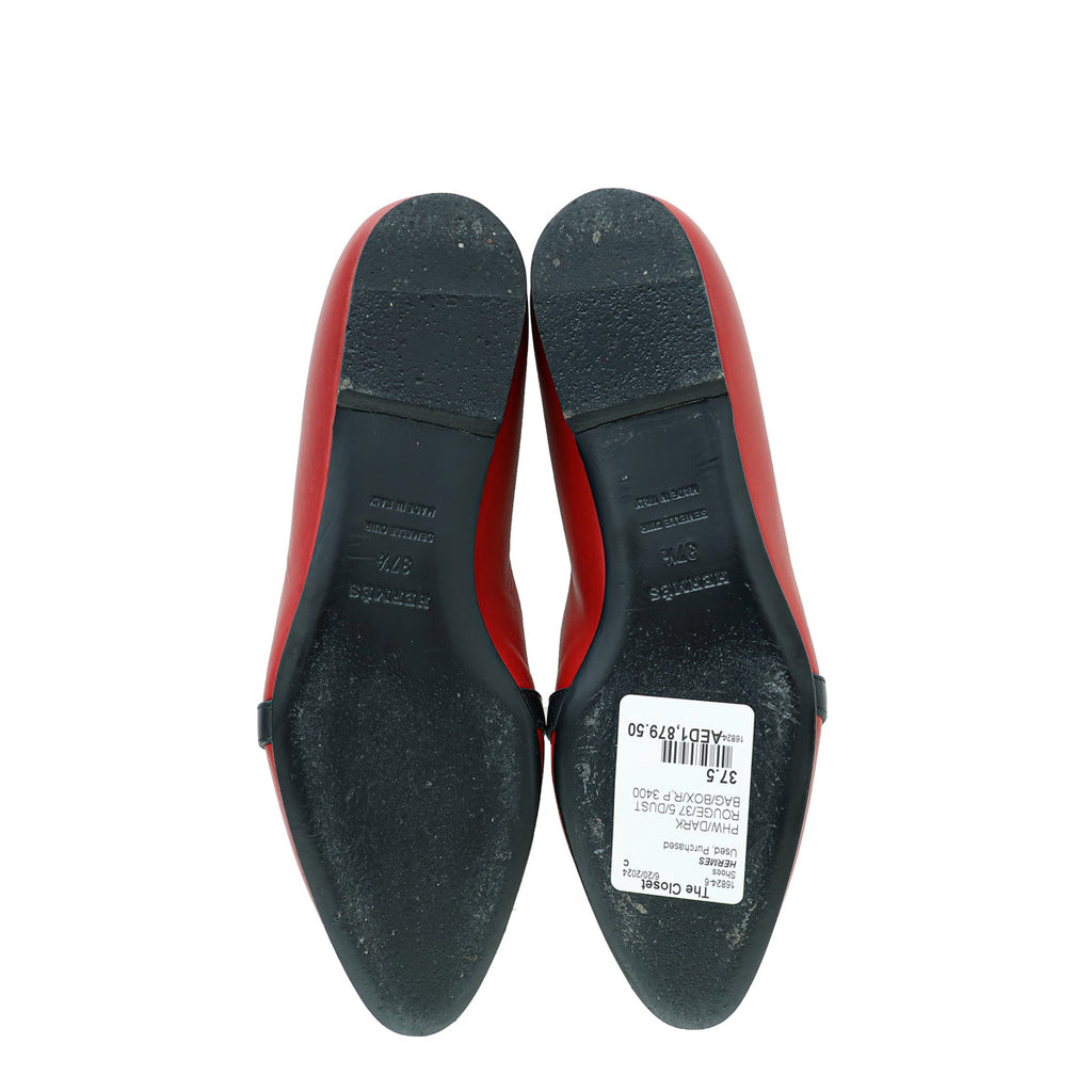 Hermes Dark Rouge Pegase  Kelly Flat Ballerina 37.5