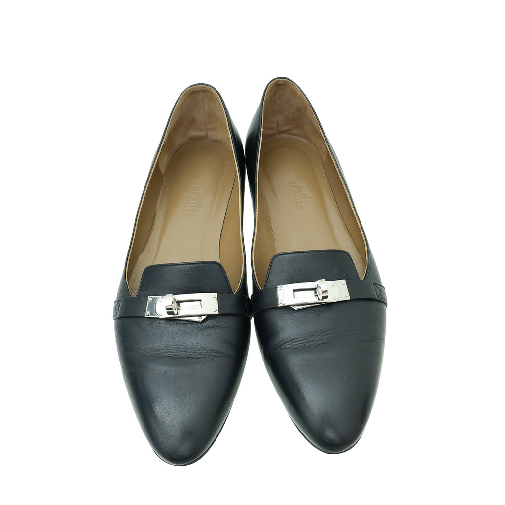 Hermes Noir Pegase  Kelly Flat Ballerina 37.5