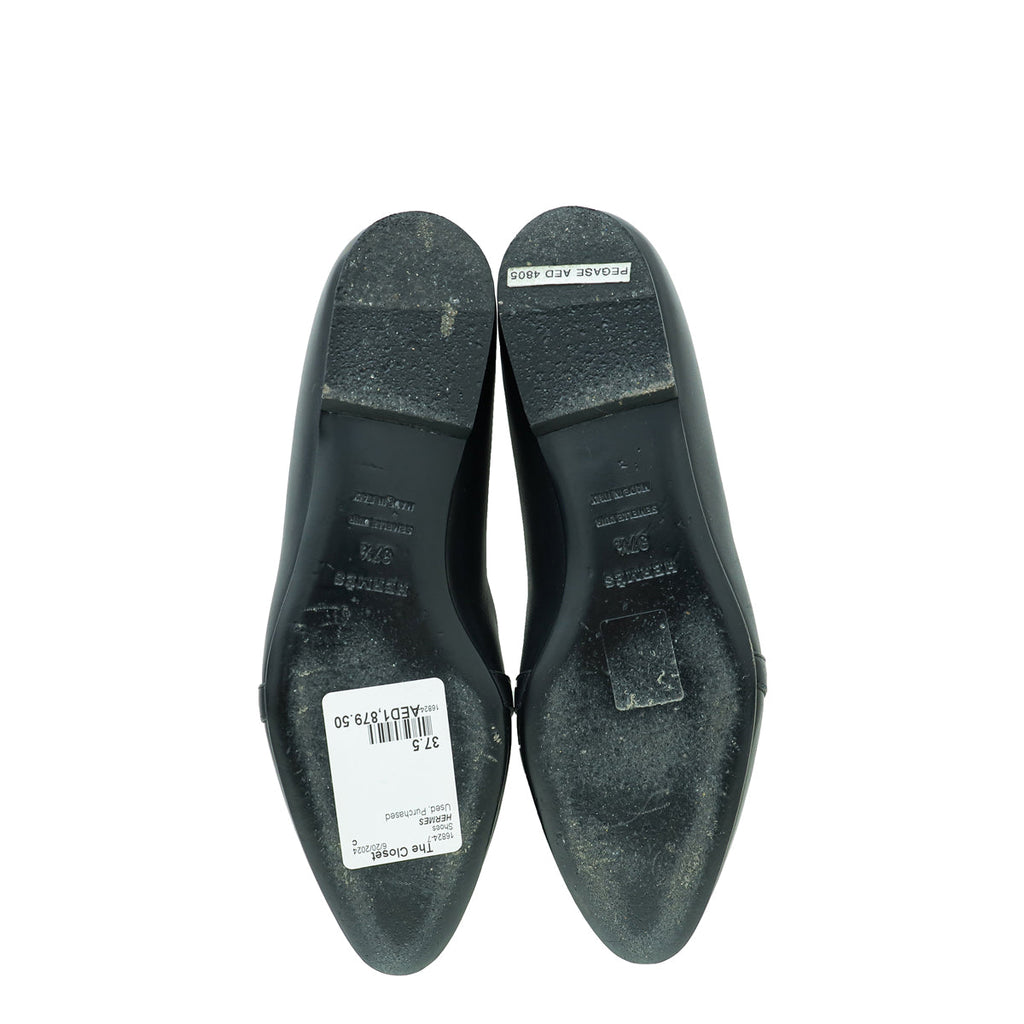 Hermes Noir Pegase  Kelly Flat Ballerina 37.5