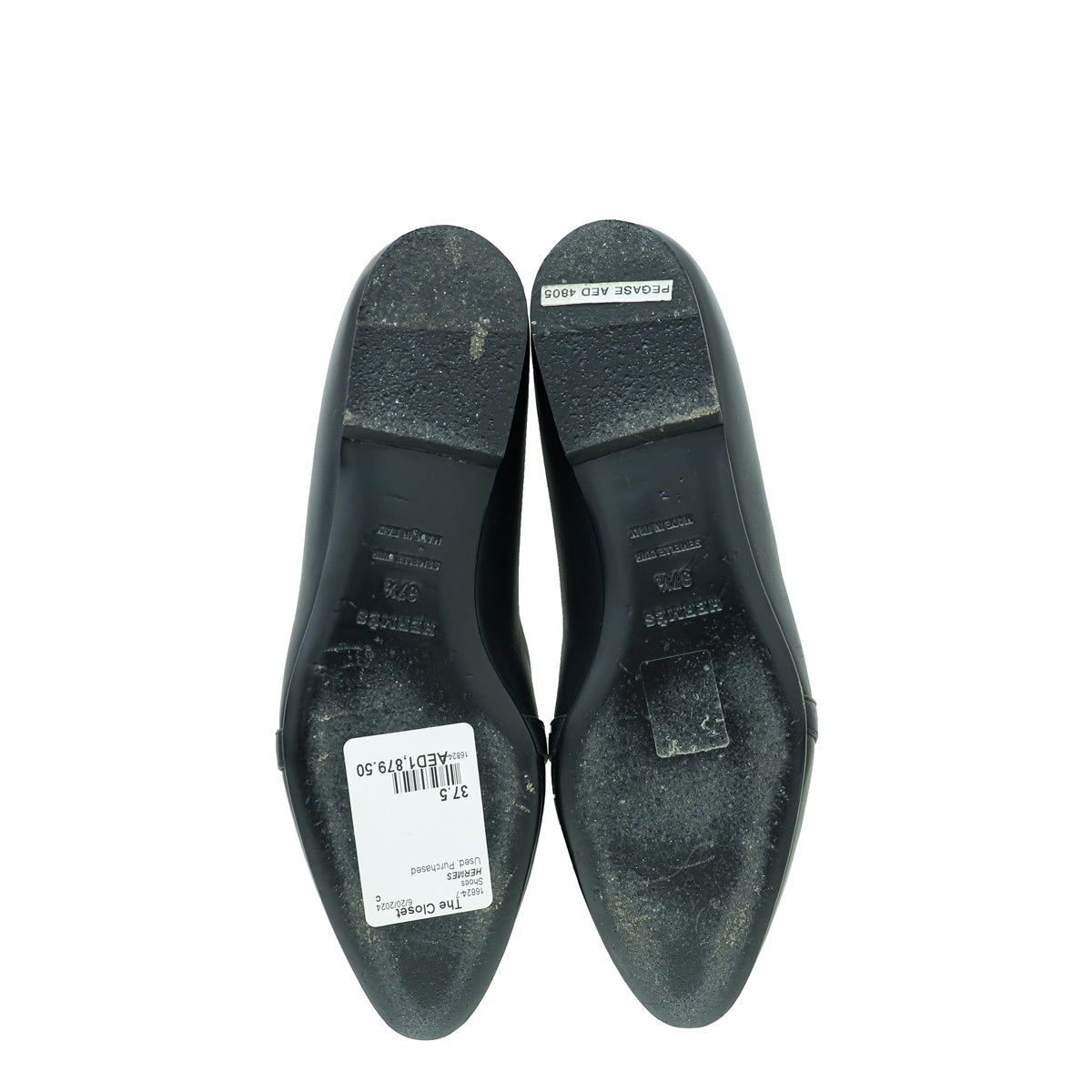 Hermes Noir Pegase  Kelly Flat Ballerina 37.5