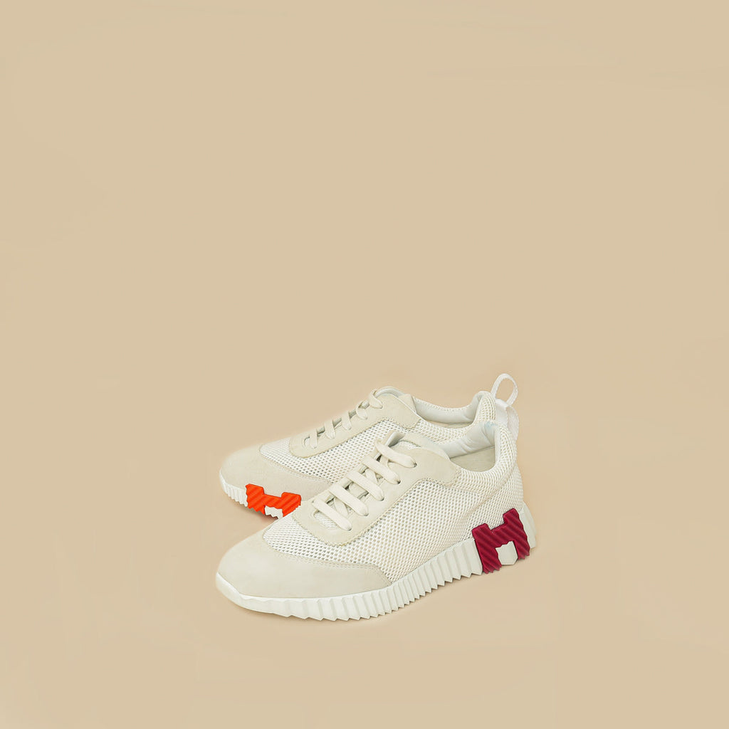 Hermes White Mesh Bouncing Sneakers 37.5