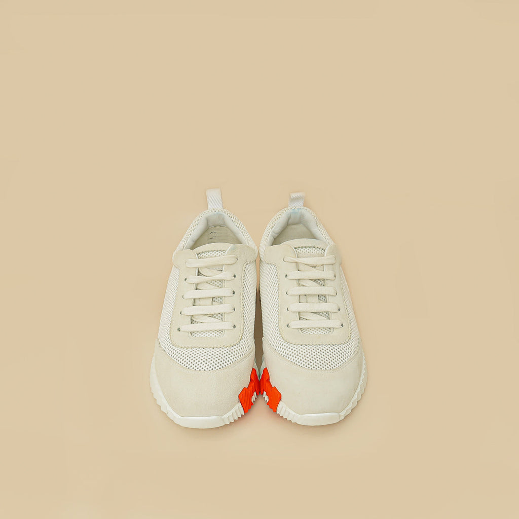 Hermes White Mesh Bouncing Sneakers 37.5