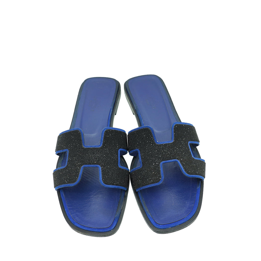 Hermes Bicolor Oran Crystal Beads Embellished Sandal 37.5