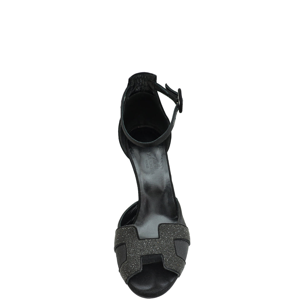 Hermes Noir Initiale Ankle Strap Heels 37.5