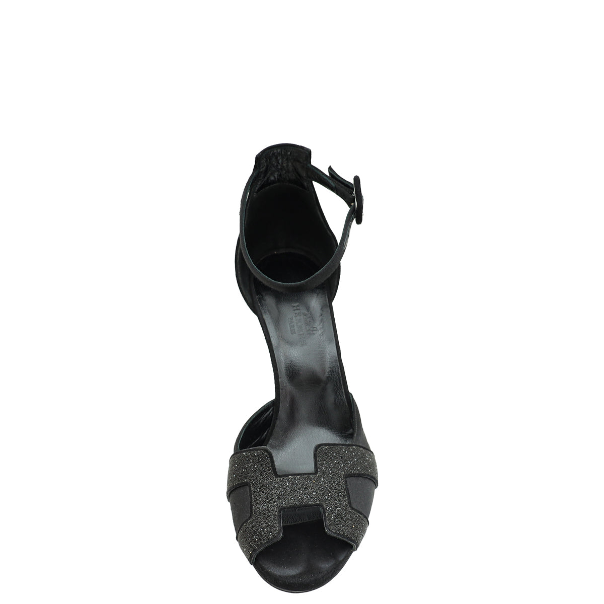 Hermes Noir Initiale Ankle Strap Heels 37.5