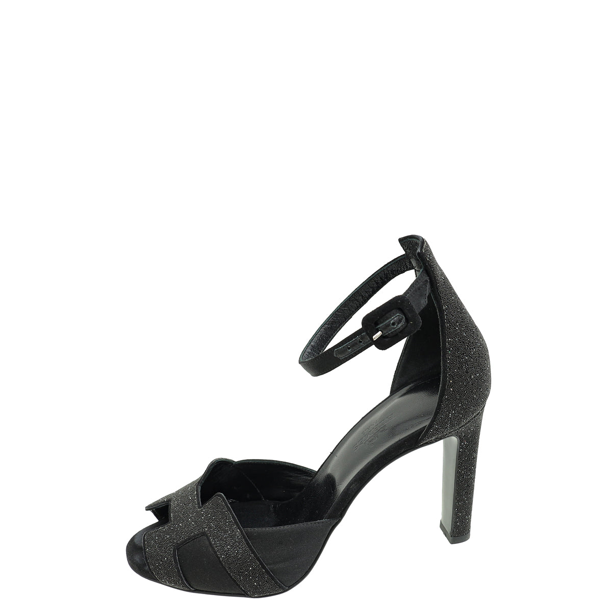 Hermes Noir Initiale Ankle Strap Heels 37.5