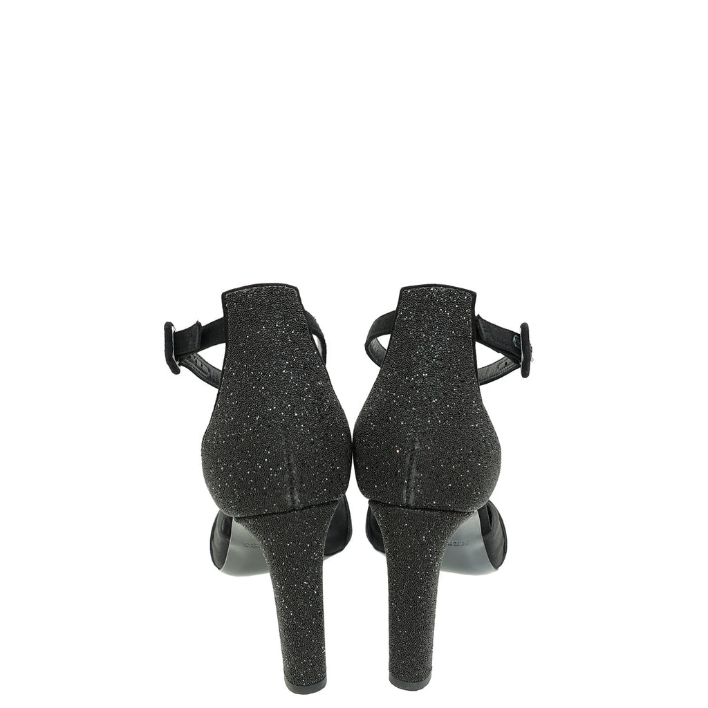 Hermes Noir Initiale Ankle Strap Heels 37.5