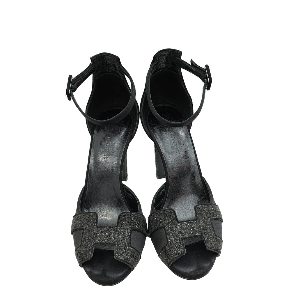 Hermes Noir Initiale Ankle Strap Heels 37.5