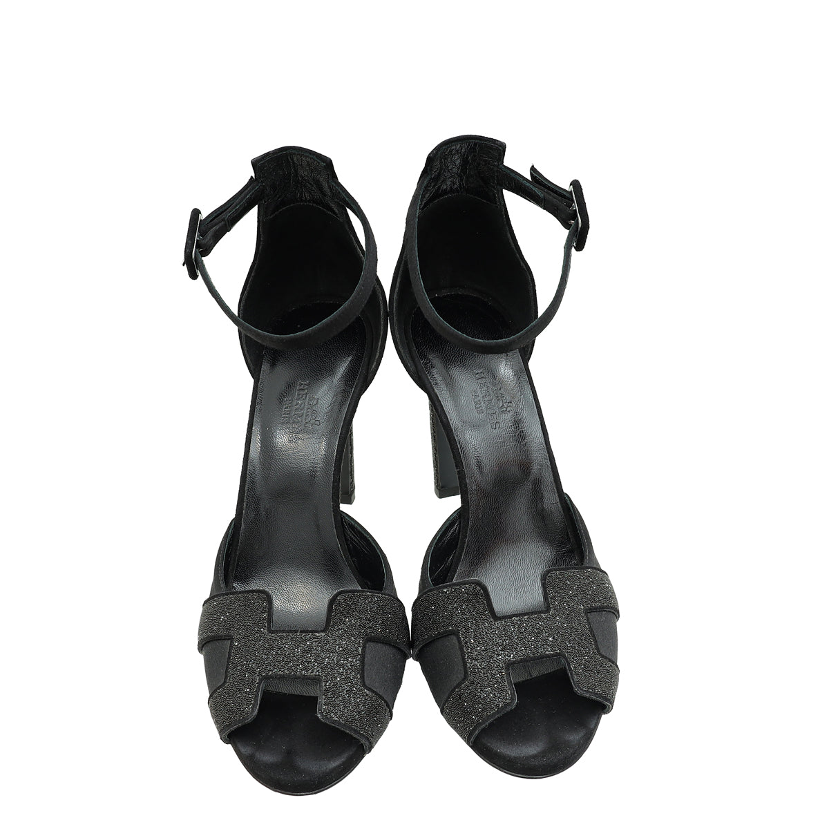 Hermes Noir Initiale Ankle Strap Heels 37.5