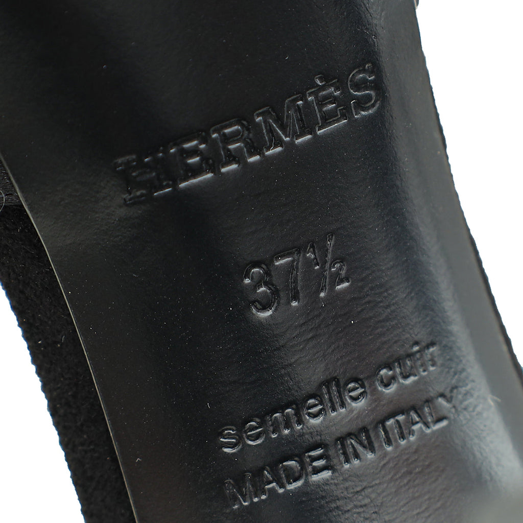 Hermes Noir Initiale Ankle Strap Heels 37.5