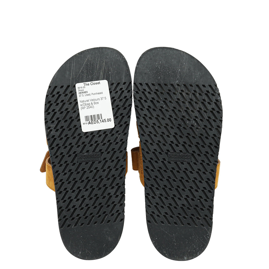 Hermes Natural Velours Chypre Sandals 37.5