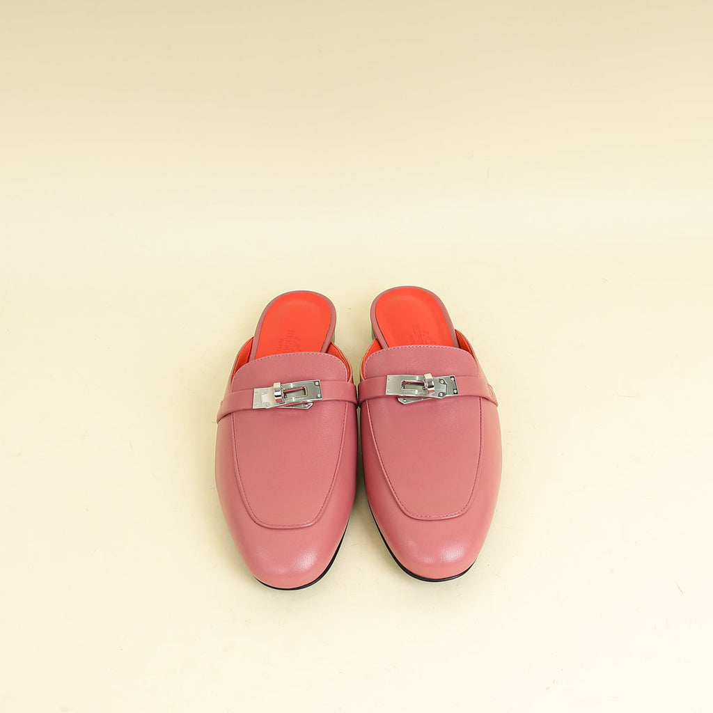 Hermes Rose Aphrodite OZ Mules 37.5