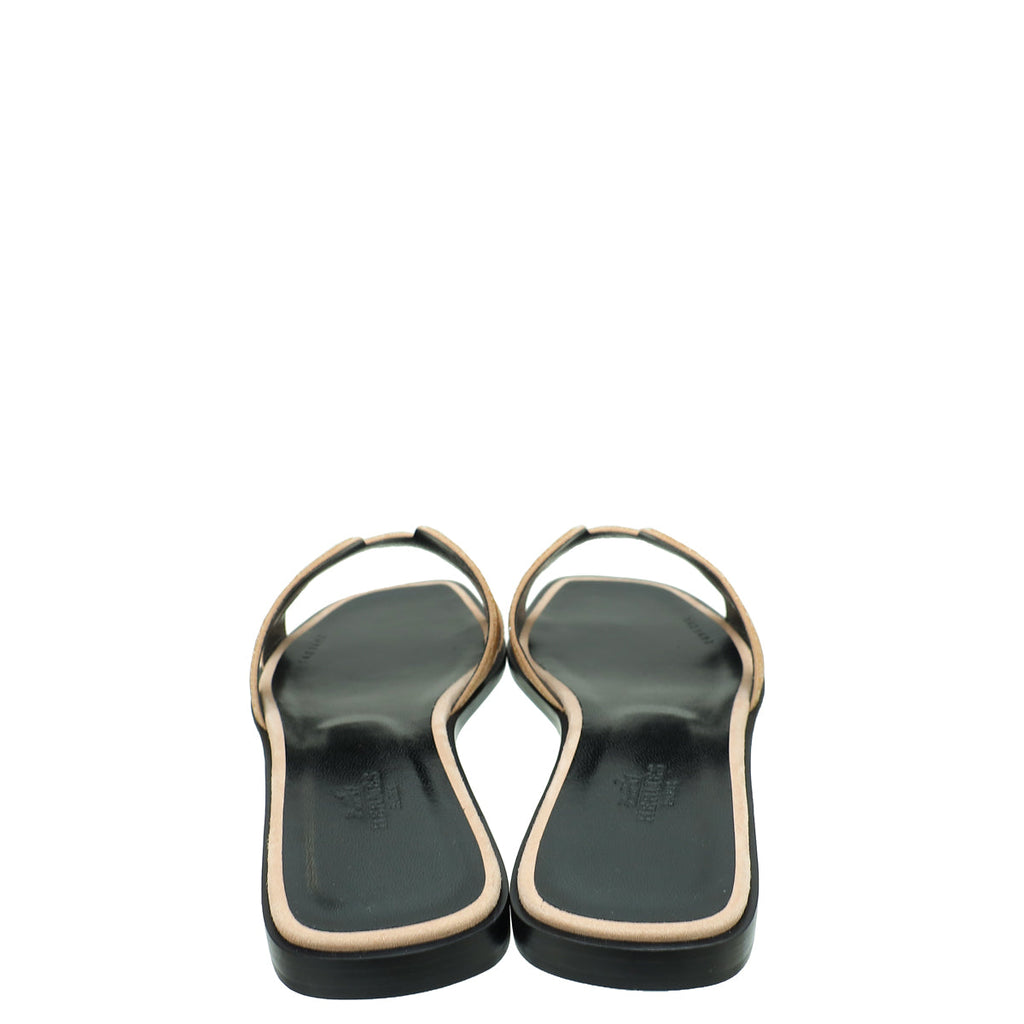 Hermes Beige Pink Oran Rhinestone Embellished Sandal 37.5