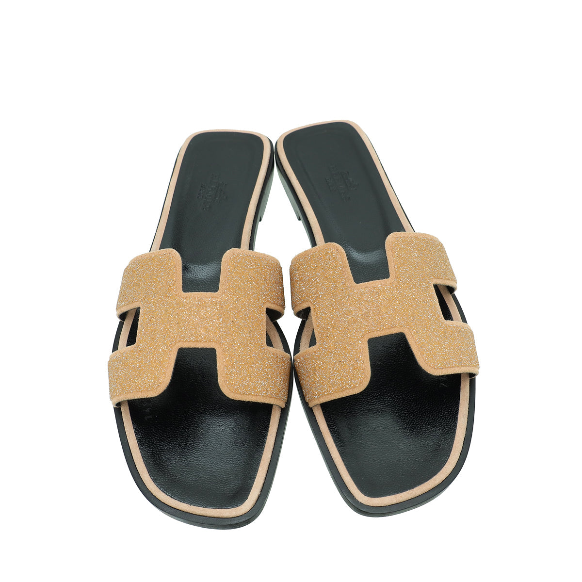 Hermes Beige Pink Oran Rhinestone Embellished Sandal 37.5